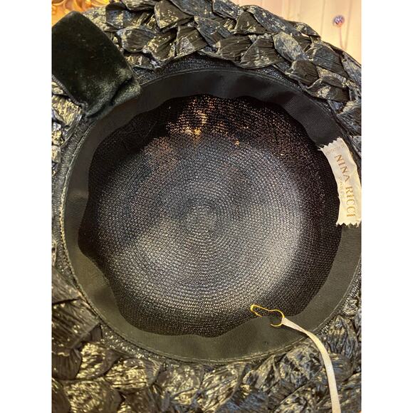 vintage 1950s black straw hat Nina Ricci flower 50s fashion bowler rockabilly main image 4